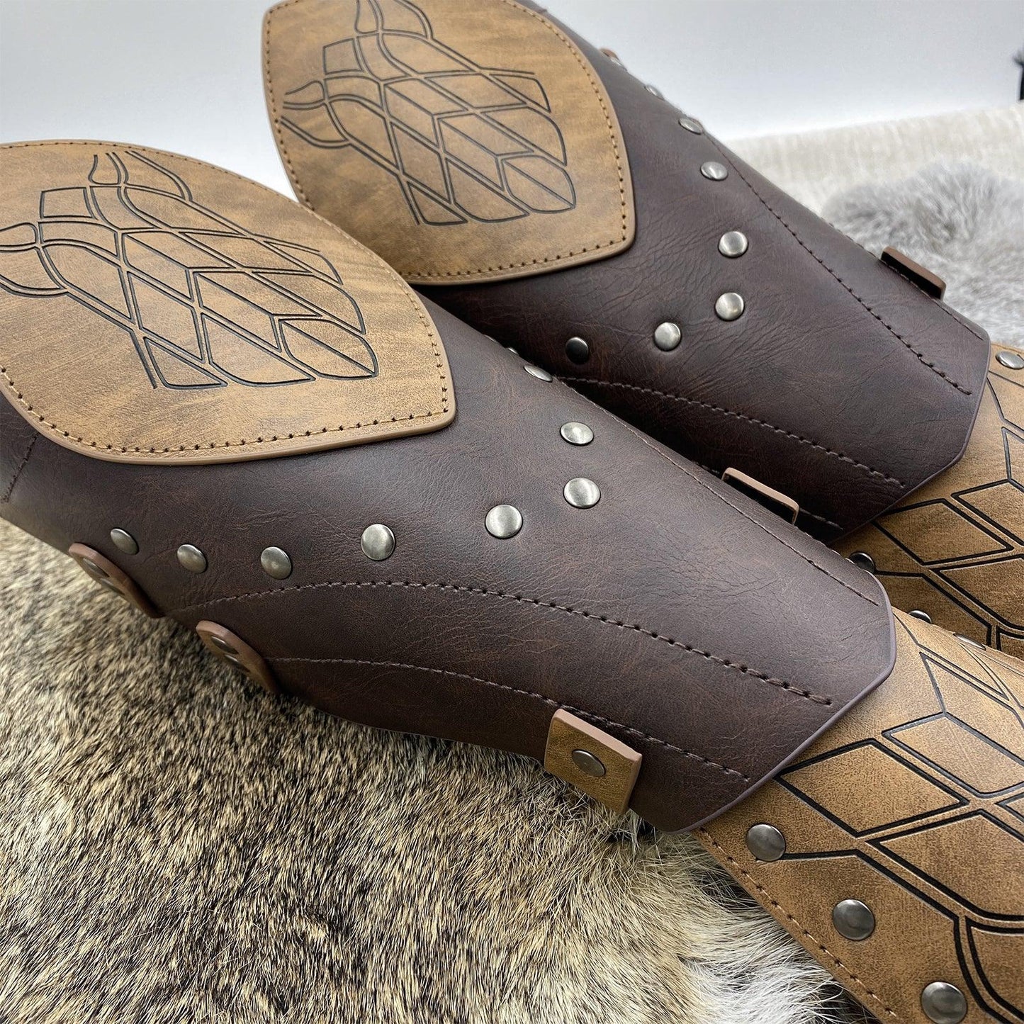 HiiFeuer Medieval Embossed Faux Leather Elf Arm Guards, Fantasy Cosplay Buckle Bracers, Knight Archer Gauntlets for LARP