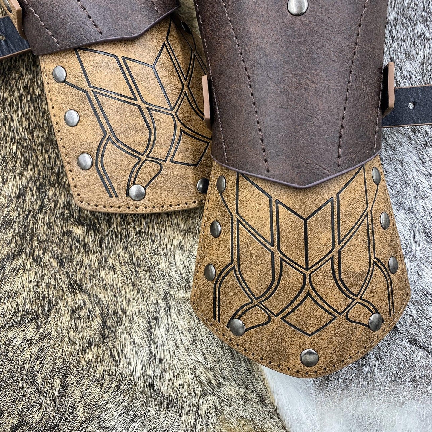 HiiFeuer Medieval Embossed Faux Leather Elf Arm Guards, Fantasy Cosplay Buckle Bracers, Knight Archer Gauntlets for LARP