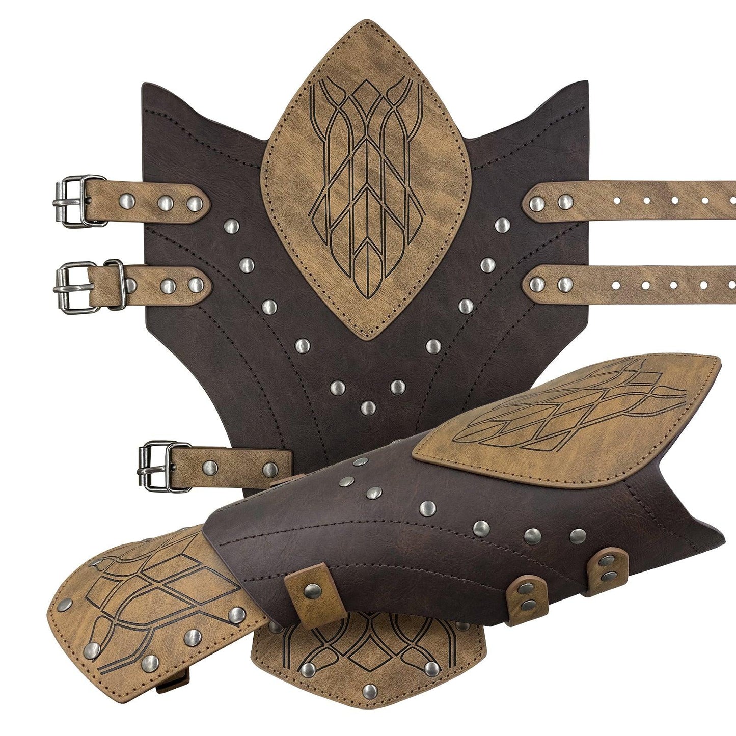 HiiFeuer Medieval Embossed Faux Leather Elf Arm Guards, Fantasy Cosplay Buckle Bracers, Knight Archer Gauntlets for LARP