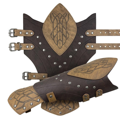 HiiFeuer Medieval Embossed Faux Leather Elf Arm Guards, Fantasy Cosplay Buckle Bracers, Knight Archer Gauntlets for LARP