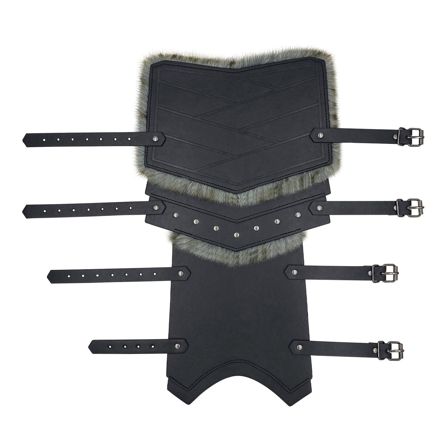 HiiFeuer Medieval Faux Leather Barbarian Leg Gaiters, Vintage Middle Ages Knight Leg Armor, Artificial Fur Shin Guards