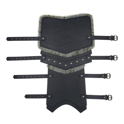 HiiFeuer Medieval Faux Leather Barbarian Leg Gaiters, Vintage Middle Ages Knight Leg Armor, Artificial Fur Shin Guards