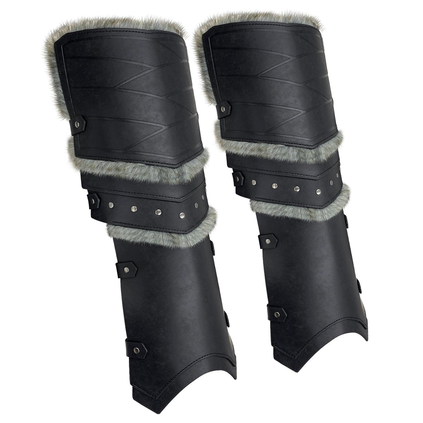 HiiFeuer Medieval Faux Leather Barbarian Leg Gaiters, Vintage Middle Ages Knight Leg Armor, Artificial Fur Shin Guards