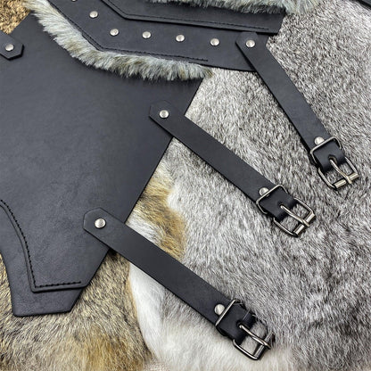 HiiFeuer Medieval Faux Leather Barbarian Leg Gaiters, Vintage Middle Ages Knight Leg Armor, Artificial Fur Shin Guards