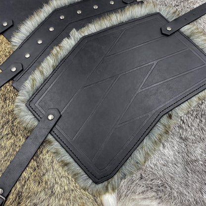 HiiFeuer Medieval Faux Leather Barbarian Leg Gaiters, Vintage Middle Ages Knight Leg Armor, Artificial Fur Shin Guards