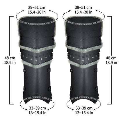 HiiFeuer Medieval Faux Leather Barbarian Leg Gaiters, Vintage Middle Ages Knight Leg Armor, Artificial Fur Shin Guards