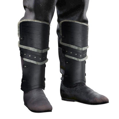 HiiFeuer Medieval Faux Leather Barbarian Leg Gaiters, Vintage Middle Ages Knight Leg Armor, Artificial Fur Shin Guards