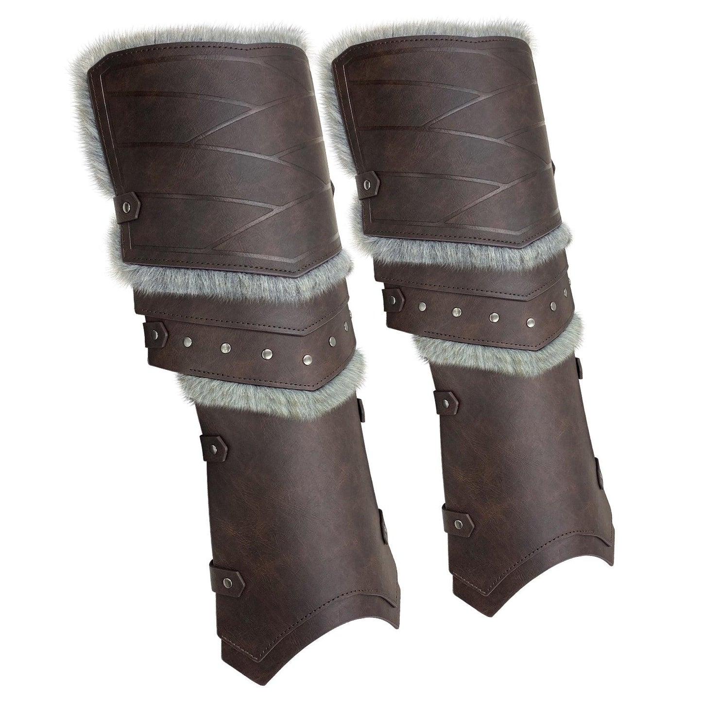 HiiFeuer Medieval Faux Leather Barbarian Leg Gaiters, Vintage Middle Ages Knight Leg Armor, Artificial Fur Shin Guards
