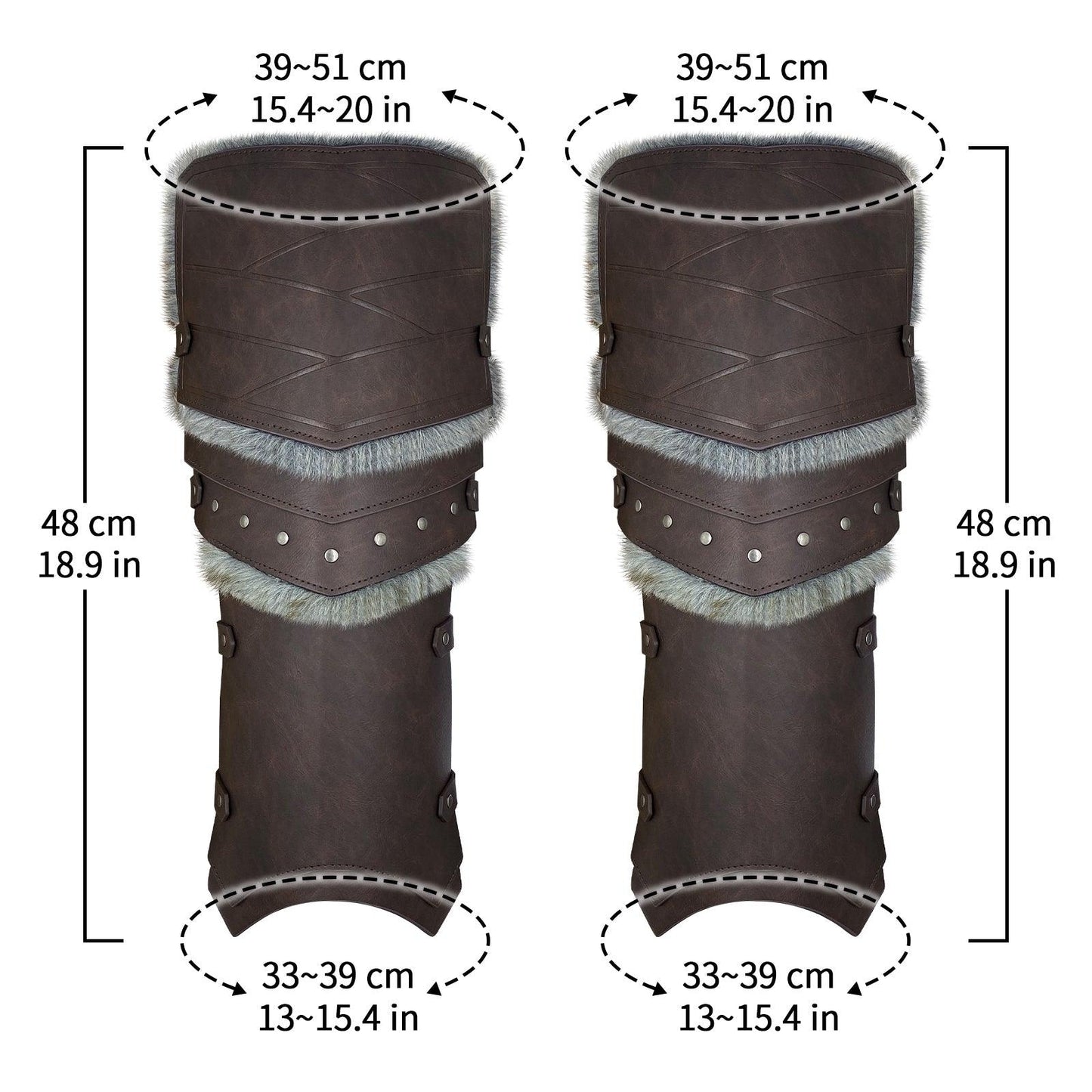 HiiFeuer Medieval Faux Leather Barbarian Leg Gaiters, Vintage Middle Ages Knight Leg Armor, Artificial Fur Shin Guards