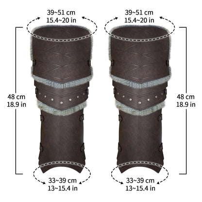 HiiFeuer Medieval Faux Leather Barbarian Leg Gaiters, Vintage Middle Ages Knight Leg Armor, Artificial Fur Shin Guards