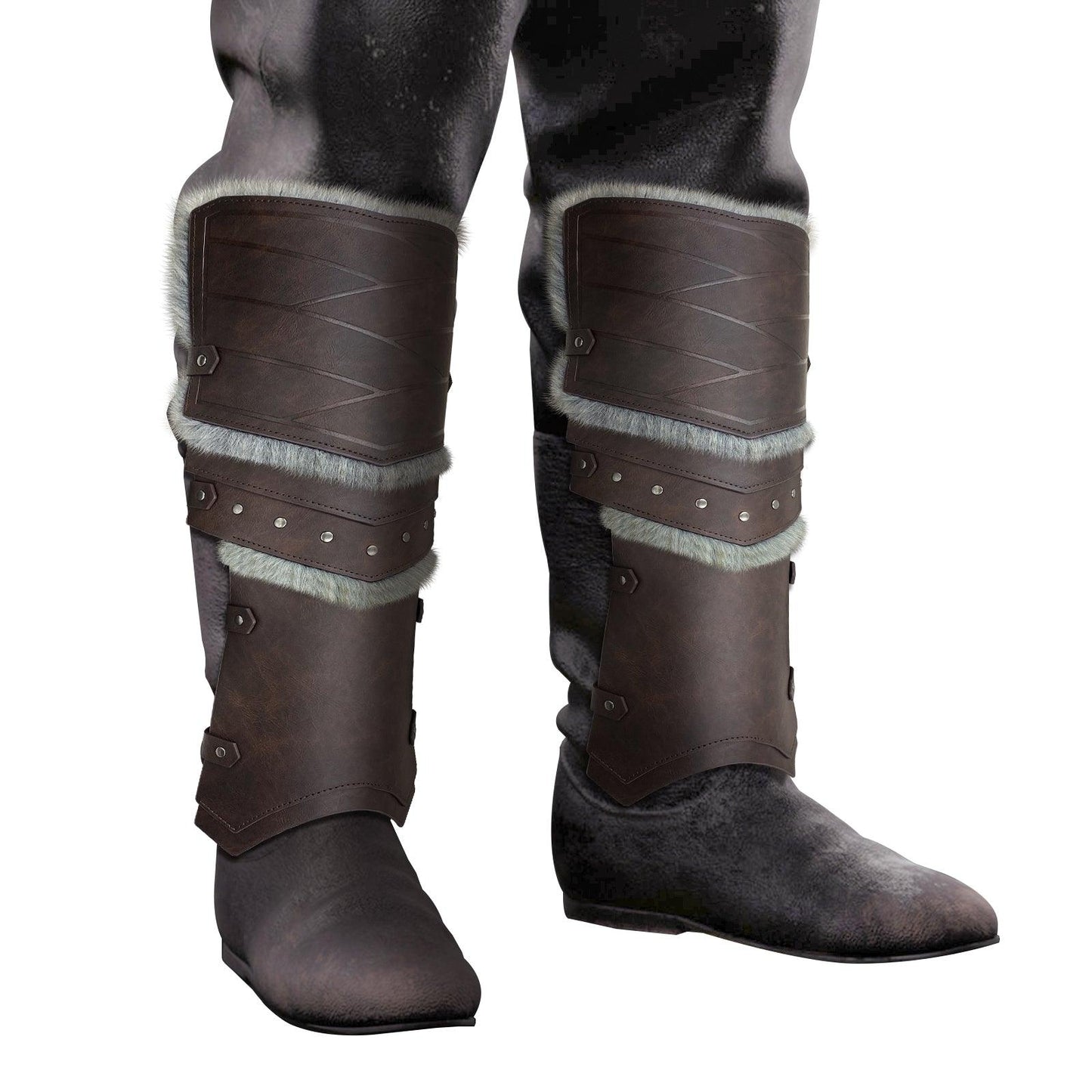 HiiFeuer Medieval Faux Leather Barbarian Leg Gaiters, Vintage Middle Ages Knight Leg Armor, Artificial Fur Shin Guards