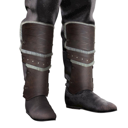 HiiFeuer Medieval Faux Leather Barbarian Leg Gaiters, Vintage Middle Ages Knight Leg Armor, Artificial Fur Shin Guards