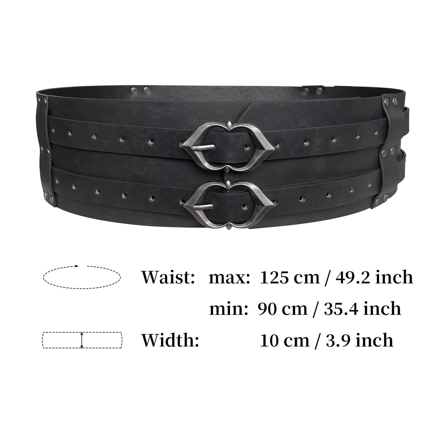 HiiFeuer Medieval Faux Leather Wide Belt Thigh Armor, Retro Double Sides Waist Armor, Mercenary&Knights Skirt Armor for LARP