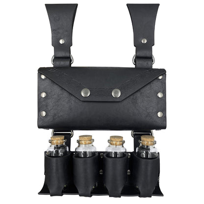 HiiFeuer Medieval Alchemy Faux Leather Belt Bag with 2 Cork Potion Vials, Fantasy Wizard Waist Pouch Side Pack for Ren Faire