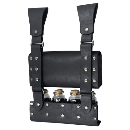 HiiFeuer Medieval Alchemy Faux Leather Belt Bag with 2 Cork Potion Vials, Fantasy Wizard Waist Pouch Side Pack for Ren Faire