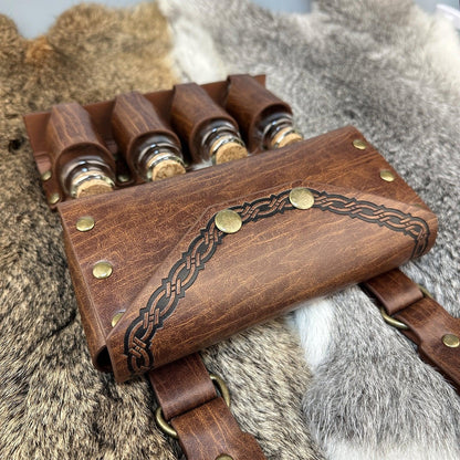 HiiFeuer Medieval Alchemy Faux Leather Belt Bag with 2 Cork Potion Vials, Fantasy Wizard Waist Pouch Side Pack for Ren Faire
