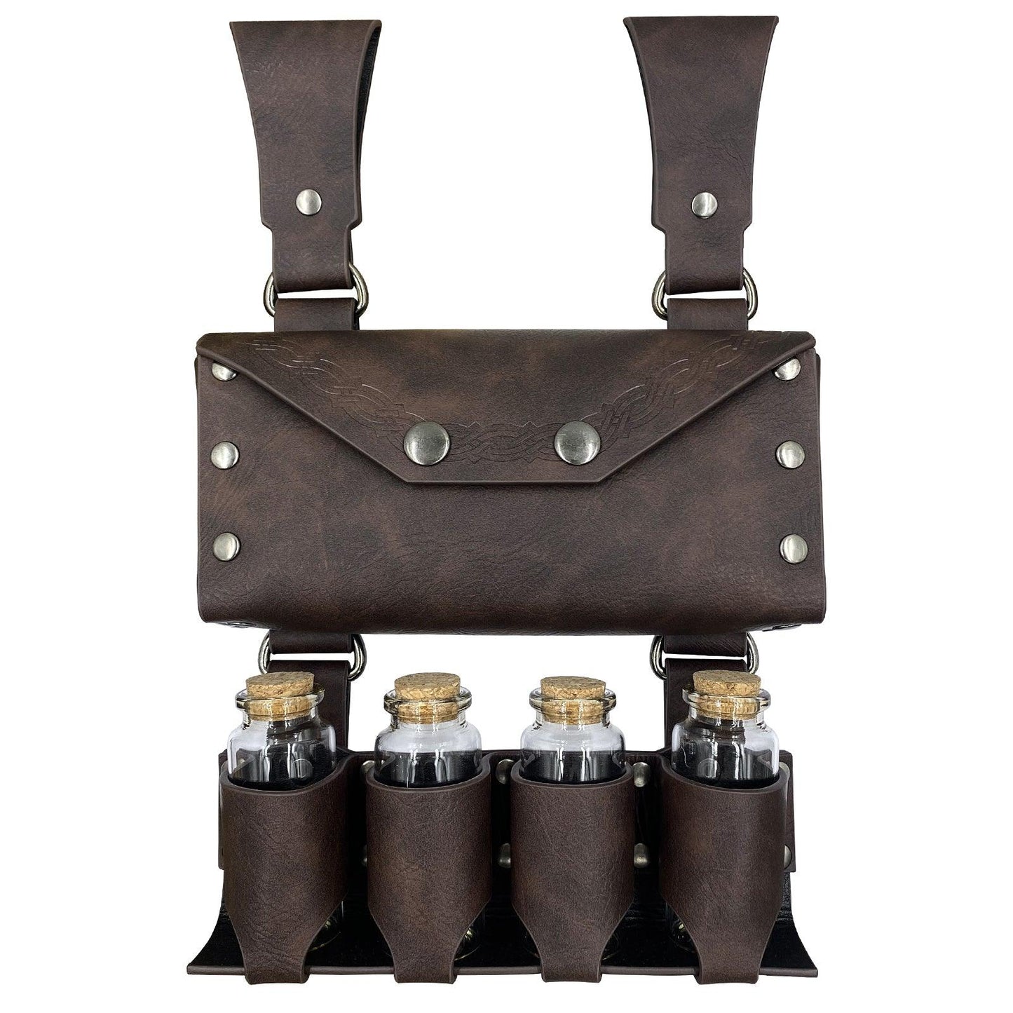 HiiFeuer Medieval Alchemy Faux Leather Belt Bag with 2 Cork Potion Vials, Fantasy Wizard Waist Pouch Side Pack for Ren Faire