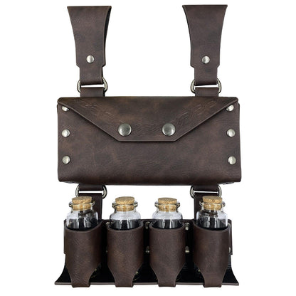 HiiFeuer Medieval Alchemy Faux Leather Belt Bag with 2 Cork Potion Vials, Fantasy Wizard Waist Pouch Side Pack for Ren Faire