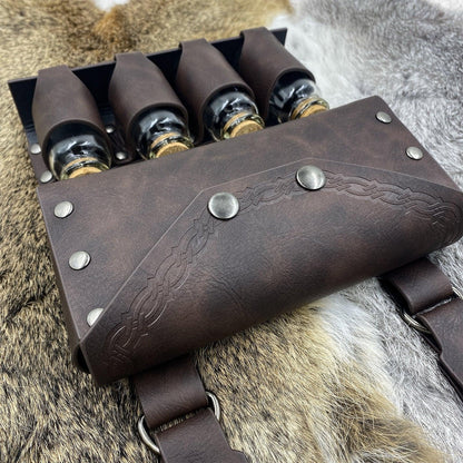 HiiFeuer Medieval Alchemy Faux Leather Belt Bag with 2 Cork Potion Vials, Fantasy Wizard Waist Pouch Side Pack for Ren Faire