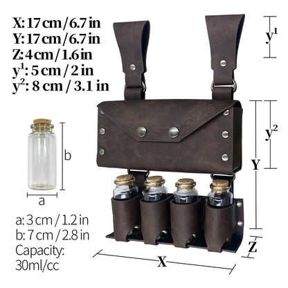 HiiFeuer Medieval Alchemy Faux Leather Belt Bag with 2 Cork Potion Vials, Fantasy Wizard Waist Pouch Side Pack for Ren Faire
