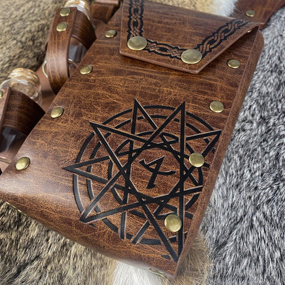 HiiFeuer Medieval Alchemy Faux Leather Belt Bag with 2 Cork Potion Vials, Fantasy Wizard Waist Pouch Side Pack for Ren Faire