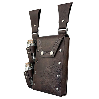 HiiFeuer Medieval Alchemy Faux Leather Belt Bag with 2 Cork Potion Vials, Fantasy Wizard Waist Pouch Side Pack for Ren Faire