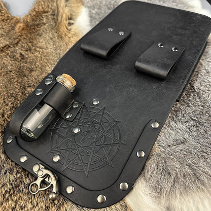 HiiFeuer Medieval Alchemy Faux Leather Belt Bag with 2 Cork Potion Vials, Fantasy Wizard Waist Pouch Side Pack for Ren Faire
