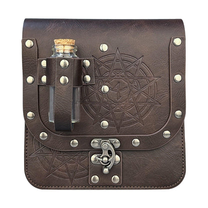 HiiFeuer Medieval Alchemy Faux Leather Belt Bag with 2 Cork Potion Vials, Fantasy Wizard Waist Pouch Side Pack for Ren Faire