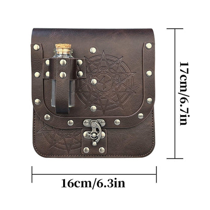 HiiFeuer Medieval Alchemy Faux Leather Belt Bag with 2 Cork Potion Vials, Fantasy Wizard Waist Pouch Side Pack for Ren Faire