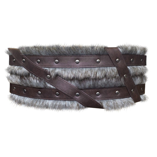 HiiFeuer Nordic Viking Barbarian Wide Belt, Medieval Artificial Fur Waist Armor, Vintage Corset Faux Leather Belt for LARP