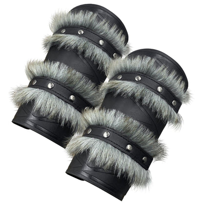 HiiFeuer Nordic Viking Barbarian Arm Guards, Medieval Artificial Fur Gauntlets, Vintage Faux Leather Bracers for LARP