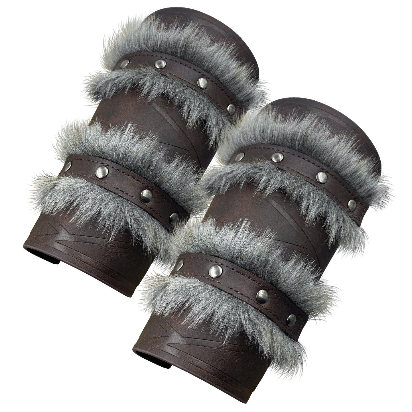 HiiFeuer Nordic Viking Barbarian Arm Guards, Medieval Artificial Fur Gauntlets, Vintage Faux Leather Bracers for LARP