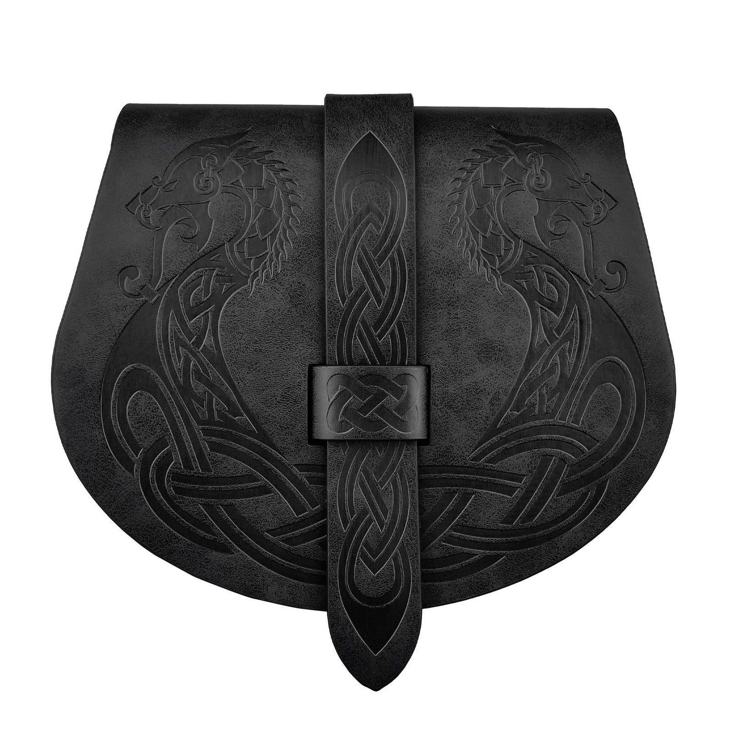 HiiFeuer Viking Embossed Langskip Belt Pouch, Medieval Faux Leather Flap Saddle Side Bag Purses, Retro Portable Belt Bag