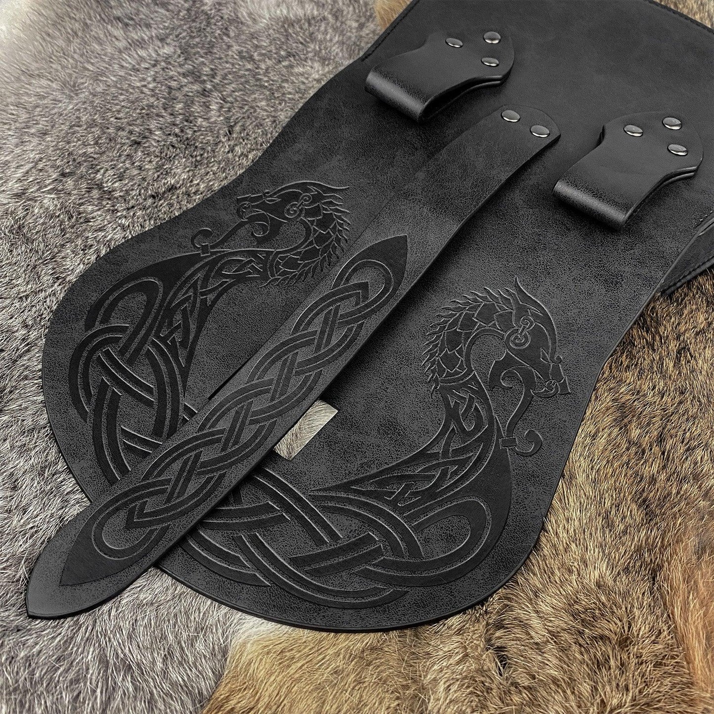HiiFeuer Viking Embossed Langskip Belt Pouch, Medieval Faux Leather Flap Saddle Side Bag Purses, Retro Portable Belt Bag