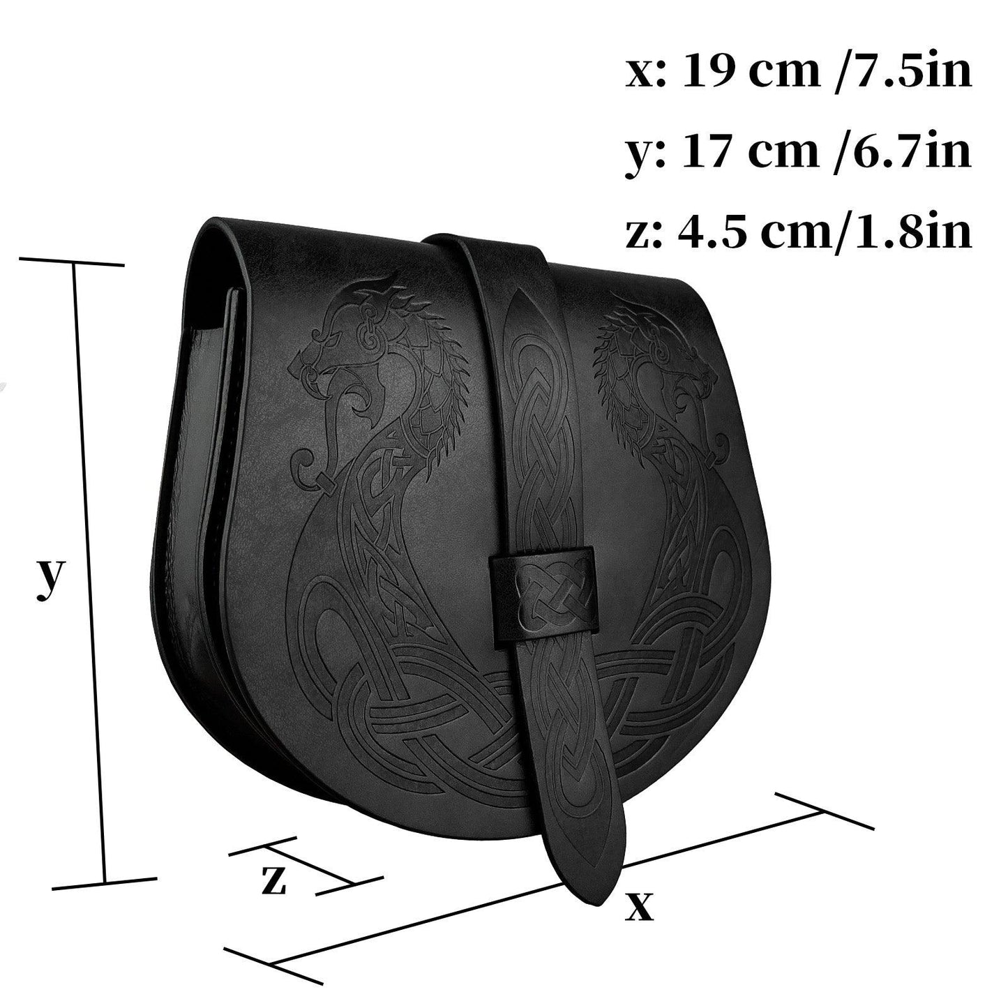 HiiFeuer Viking Embossed Langskip Belt Pouch, Medieval Faux Leather Flap Saddle Side Bag Purses, Retro Portable Belt Bag