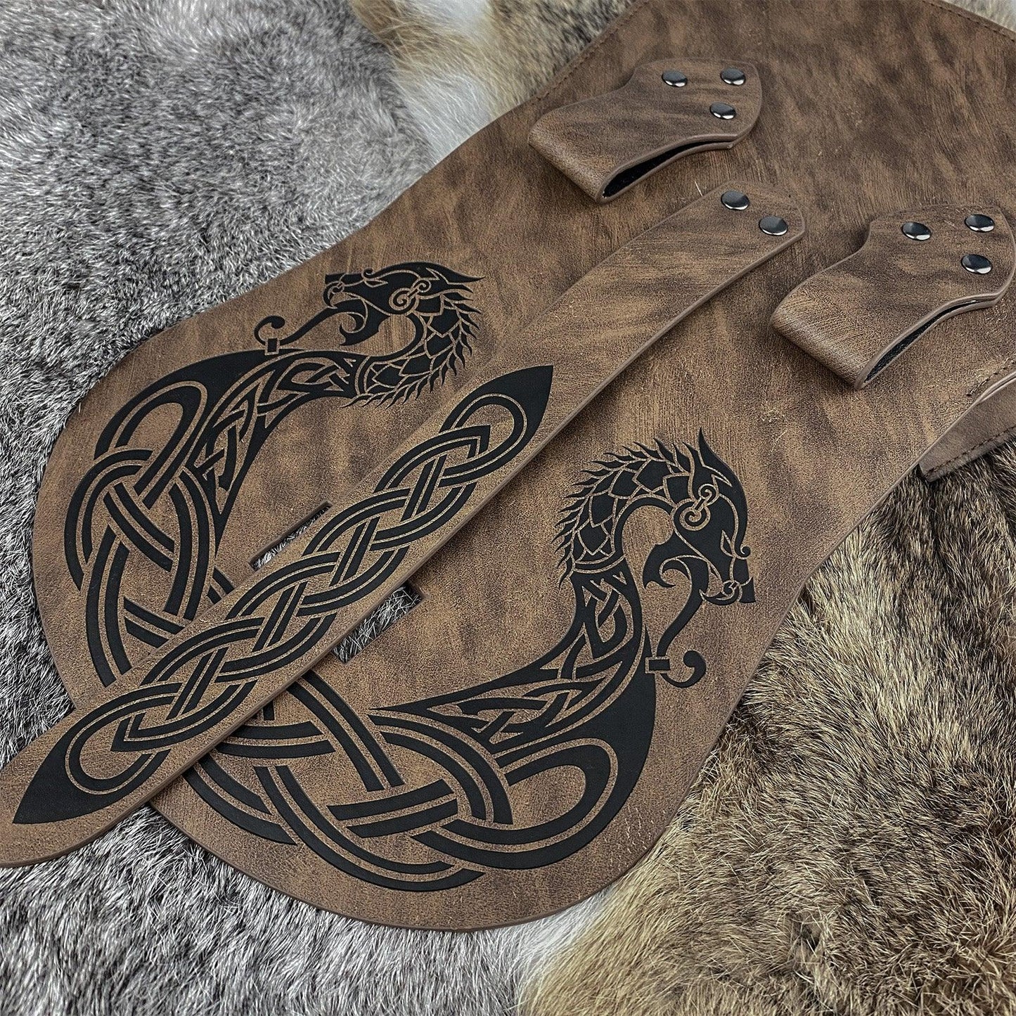 HiiFeuer Viking Embossed Langskip Belt Pouch, Medieval Faux Leather Flap Saddle Side Bag Purses, Retro Portable Belt Bag