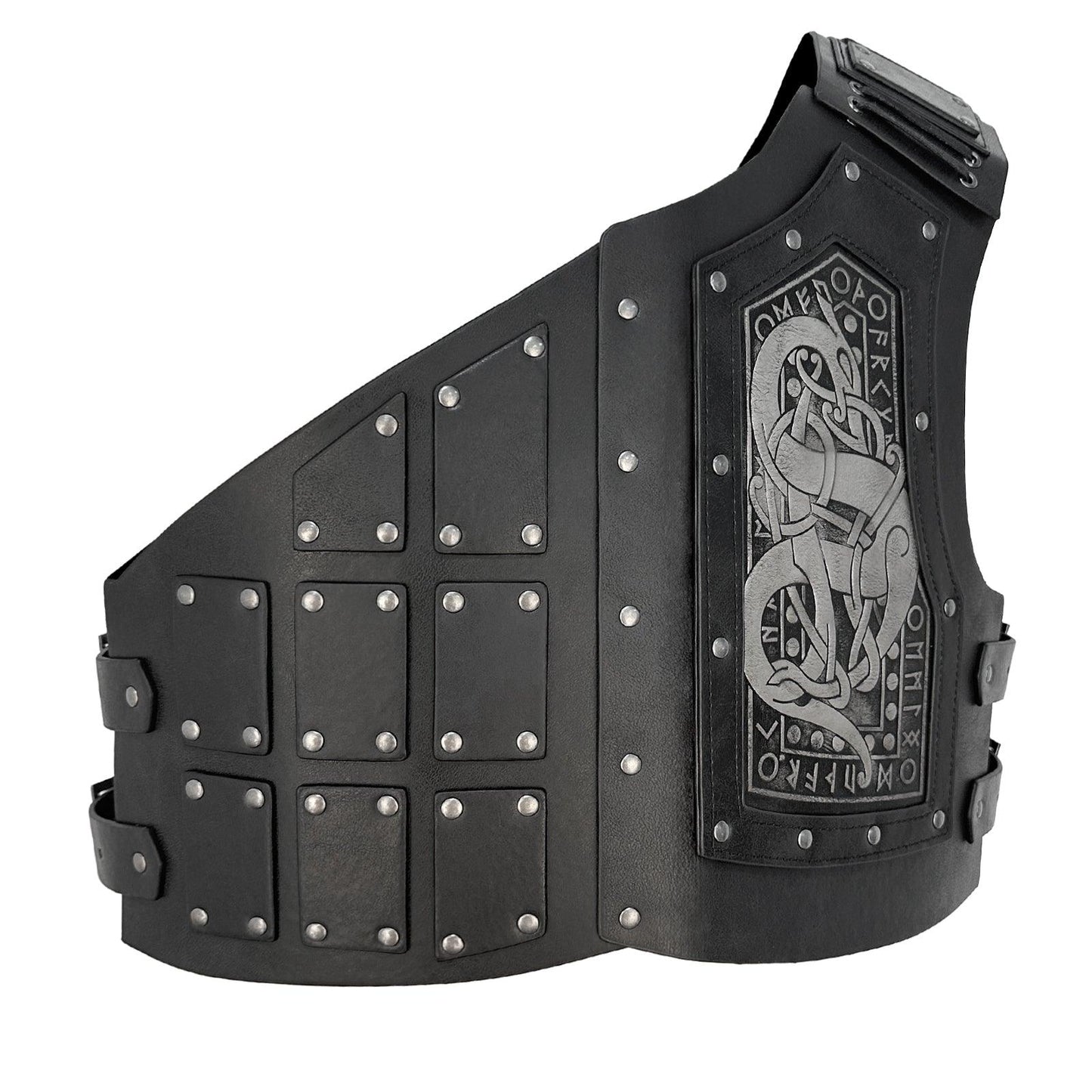 HiiFeuer Viking Embossed Dragon Faux Leather Chest Armor, Medieval Vintage Mercenary Adjustable Vest Armor Knight Body Armor