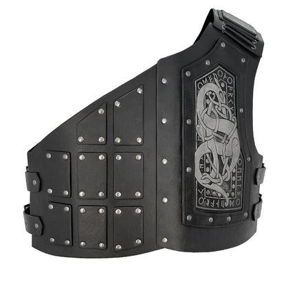 HiiFeuer Viking Embossed Dragon Faux Leather Chest Armor, Medieval Vintage Mercenary Adjustable Vest Armor Knight Body Armor