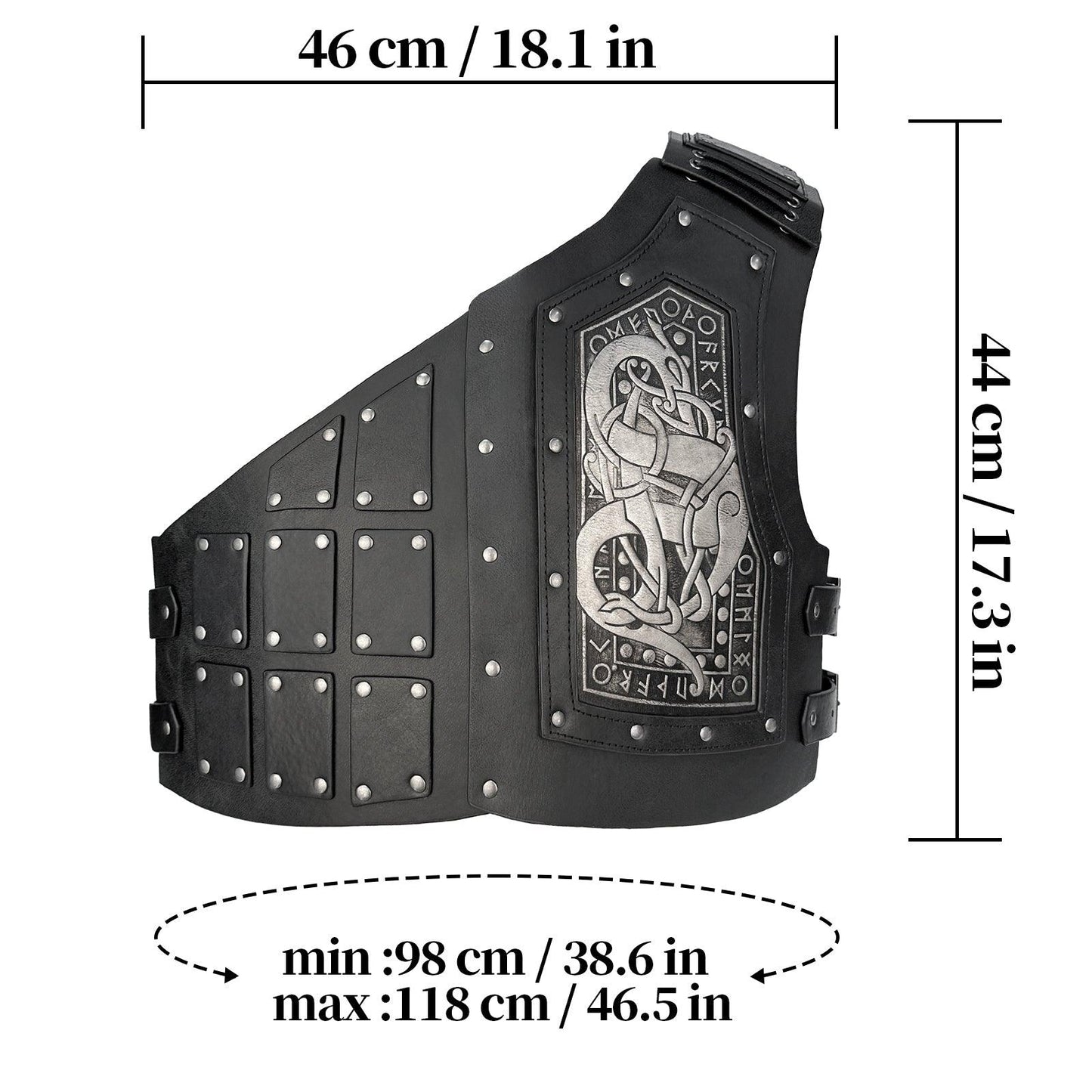 HiiFeuer Viking Embossed Dragon Faux Leather Chest Armor, Medieval Vintage Mercenary Adjustable Vest Armor Knight Body Armor