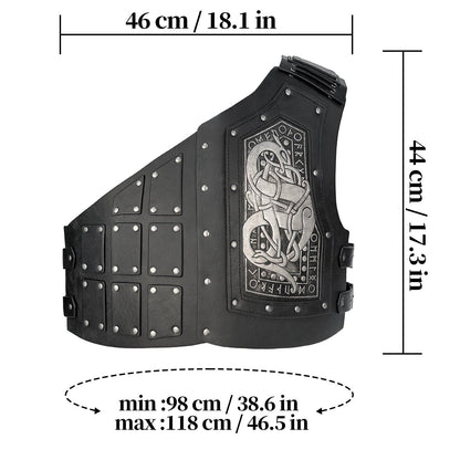 HiiFeuer Viking Embossed Dragon Faux Leather Chest Armor, Medieval Vintage Mercenary Adjustable Vest Armor Knight Body Armor