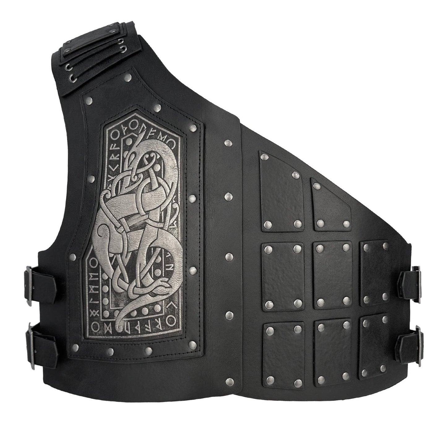 HiiFeuer Viking Embossed Dragon Faux Leather Chest Armor, Medieval Vintage Mercenary Adjustable Vest Armor Knight Body Armor