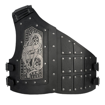 HiiFeuer Viking Embossed Dragon Faux Leather Chest Armor, Medieval Vintage Mercenary Adjustable Vest Armor Knight Body Armor