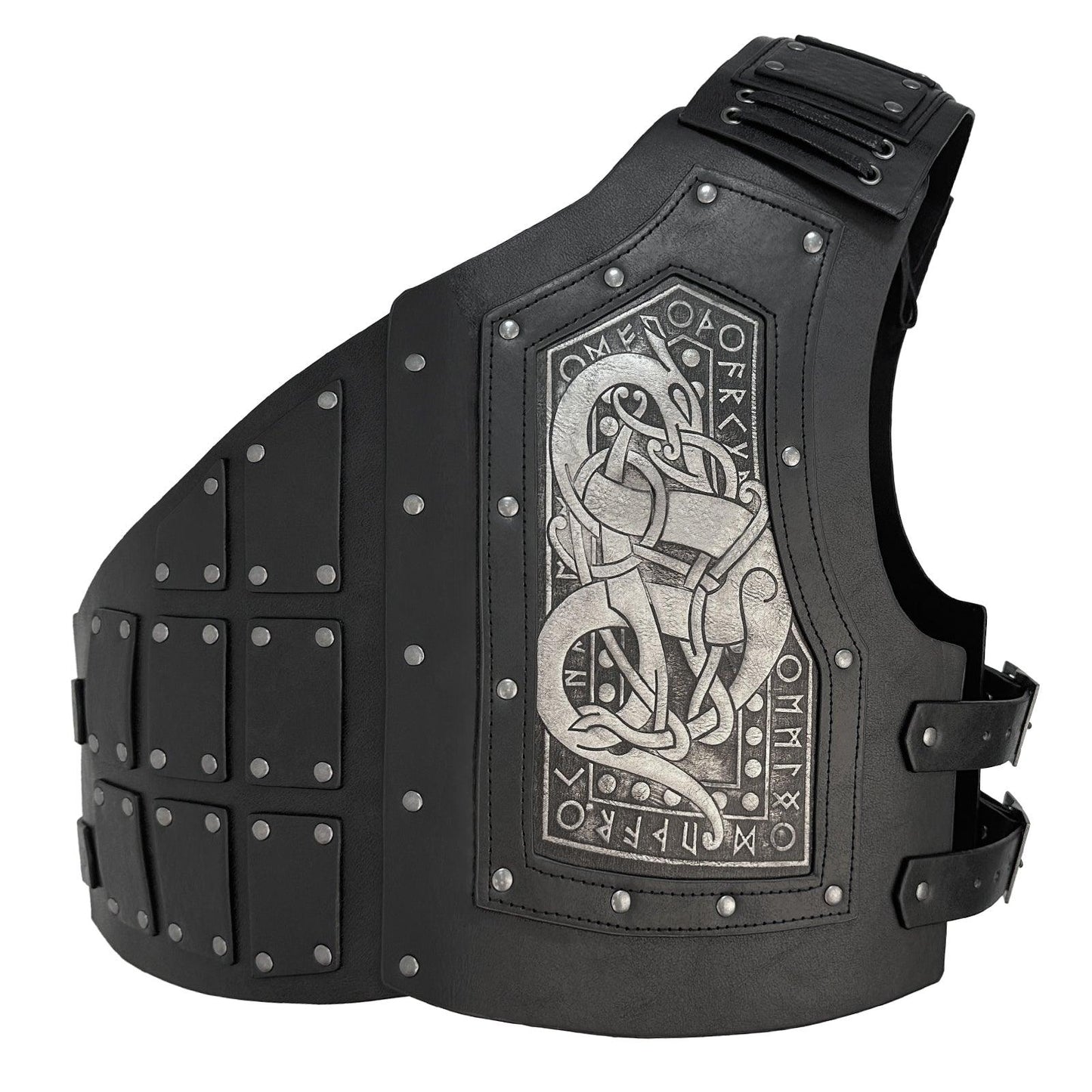 HiiFeuer Viking Embossed Dragon Faux Leather Chest Armor, Medieval Vintage Mercenary Adjustable Vest Armor Knight Body Armor