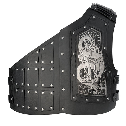 HiiFeuer Viking Embossed Dragon Faux Leather Chest Armor, Medieval Vintage Mercenary Adjustable Vest Armor Knight Body Armor