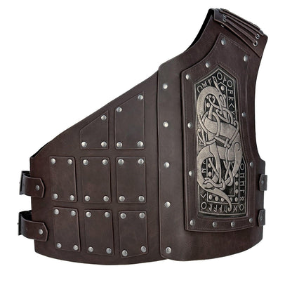 HiiFeuer Viking Embossed Dragon Faux Leather Chest Armor, Medieval Vintage Mercenary Adjustable Vest Armor Knight Body Armor