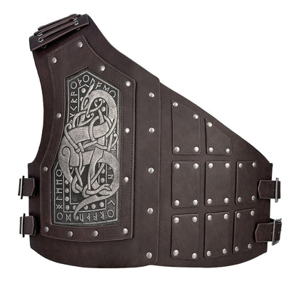 HiiFeuer Viking Embossed Dragon Faux Leather Chest Armor, Medieval Vintage Mercenary Adjustable Vest Armor Knight Body Armor