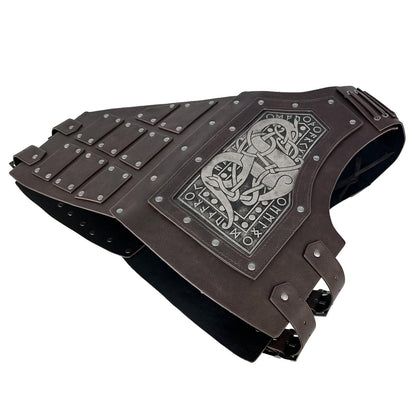 HiiFeuer Viking Embossed Dragon Faux Leather Chest Armor, Medieval Vintage Mercenary Adjustable Vest Armor Knight Body Armor
