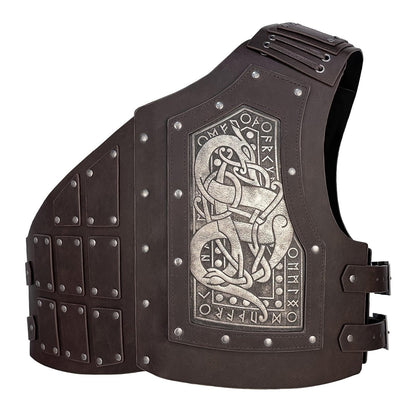HiiFeuer Viking Embossed Dragon Faux Leather Chest Armor, Medieval Vintage Mercenary Adjustable Vest Armor Knight Body Armor