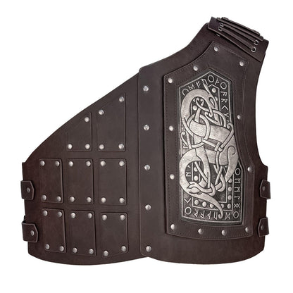 HiiFeuer Viking Embossed Dragon Faux Leather Chest Armor, Medieval Vintage Mercenary Adjustable Vest Armor Knight Body Armor