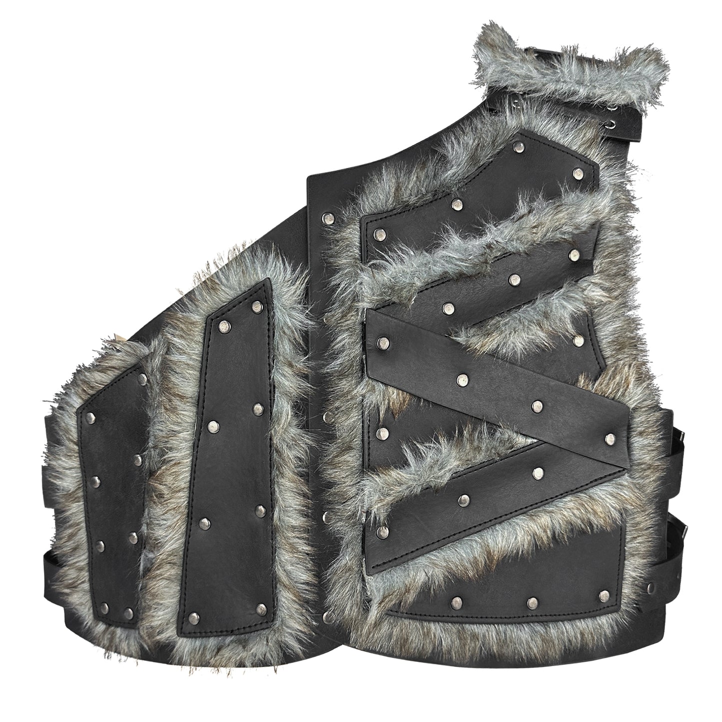 HiiFeuer Viking Artificial Fur Faux Leather Chest Armor, Medieval Vintage Barbarian Body Armor Knight Adjustable Vest Armor